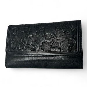Fossil Black tooled leather wallet with floral design